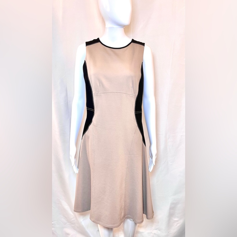 Ann Taylor Flare Sheath Dress Tan Black Color Block Size 4